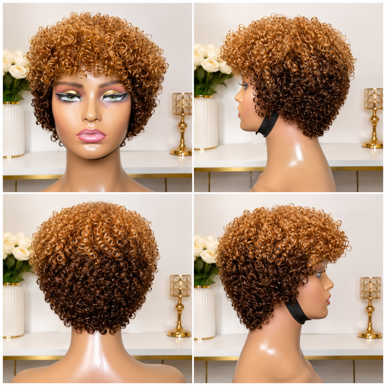 Afro Kinky Curly Short Wig – Natural Look Adjustable Hairpiece