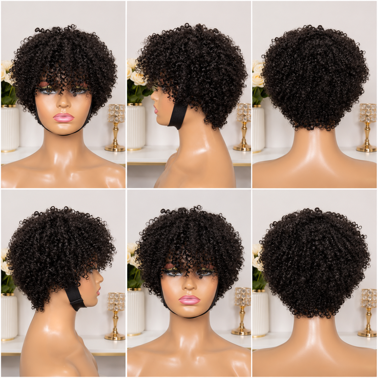 Afro Kinky Curly Short Wig – Natural Look Adjustable Hairpiece