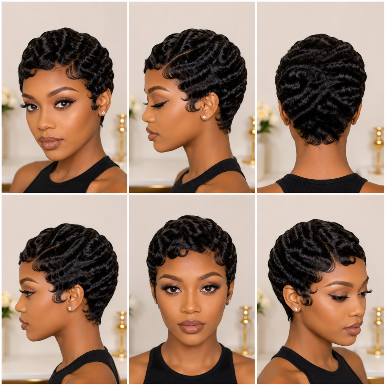 Short Curly Pixie Wig – Natural Black Soft Curl Style