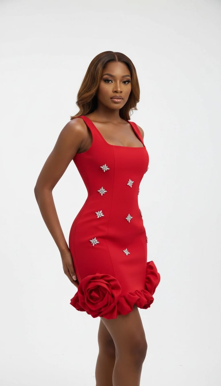 Clearama Rose Bloom Mini Dress – Red,black ⚫️ and Blue