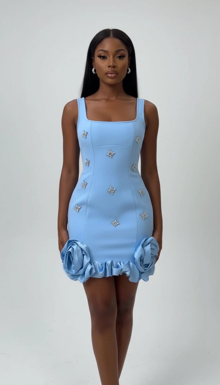 Clearama Rose Bloom Mini Dress – Red,black ⚫️ and Blue