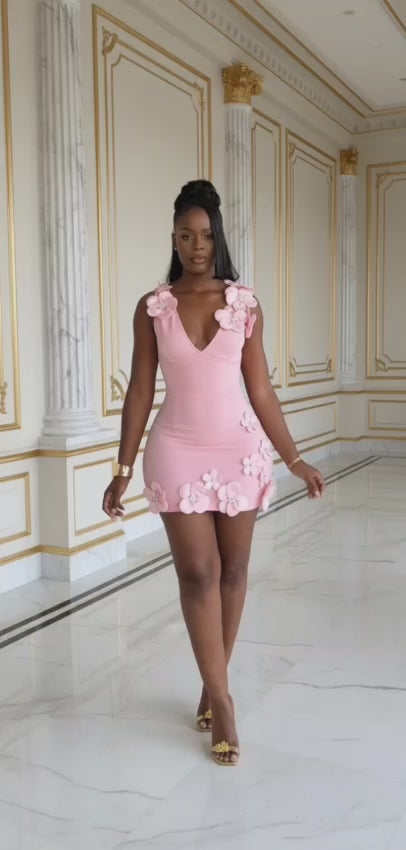 Clearama 3D Floral Mini Dress – Pink