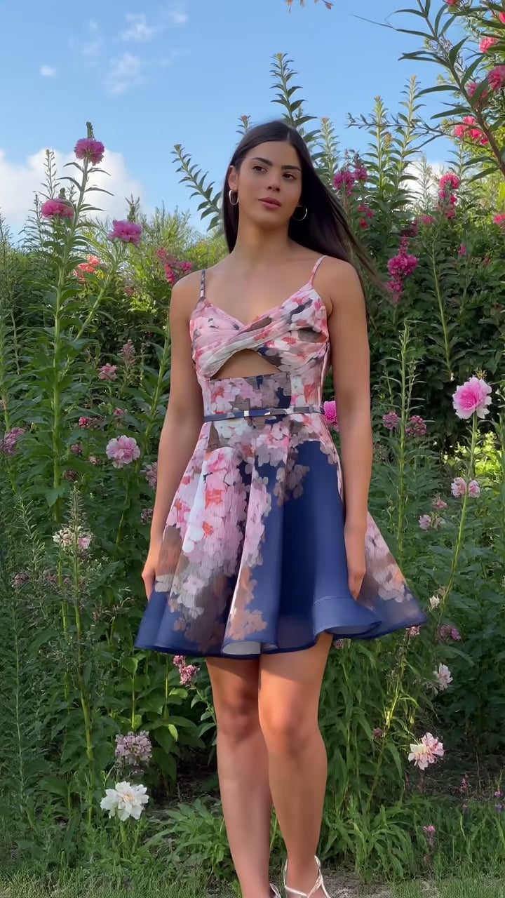 Elegant Floral Cut-Out Mini Dress – Women's Party & Cocktail Dress