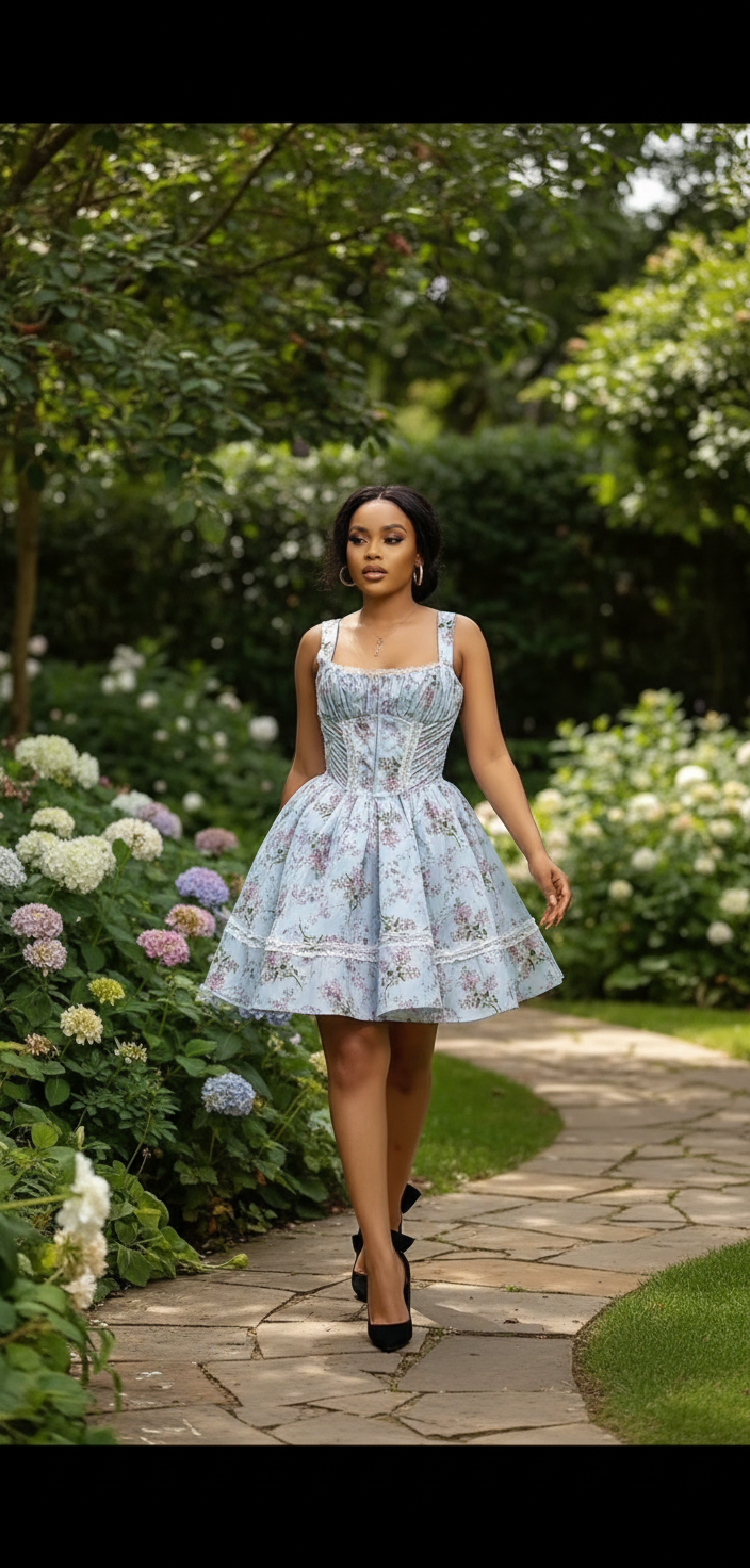 Blue Floral Corset Mini Dress