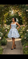 Blue Floral Corset Mini Dress