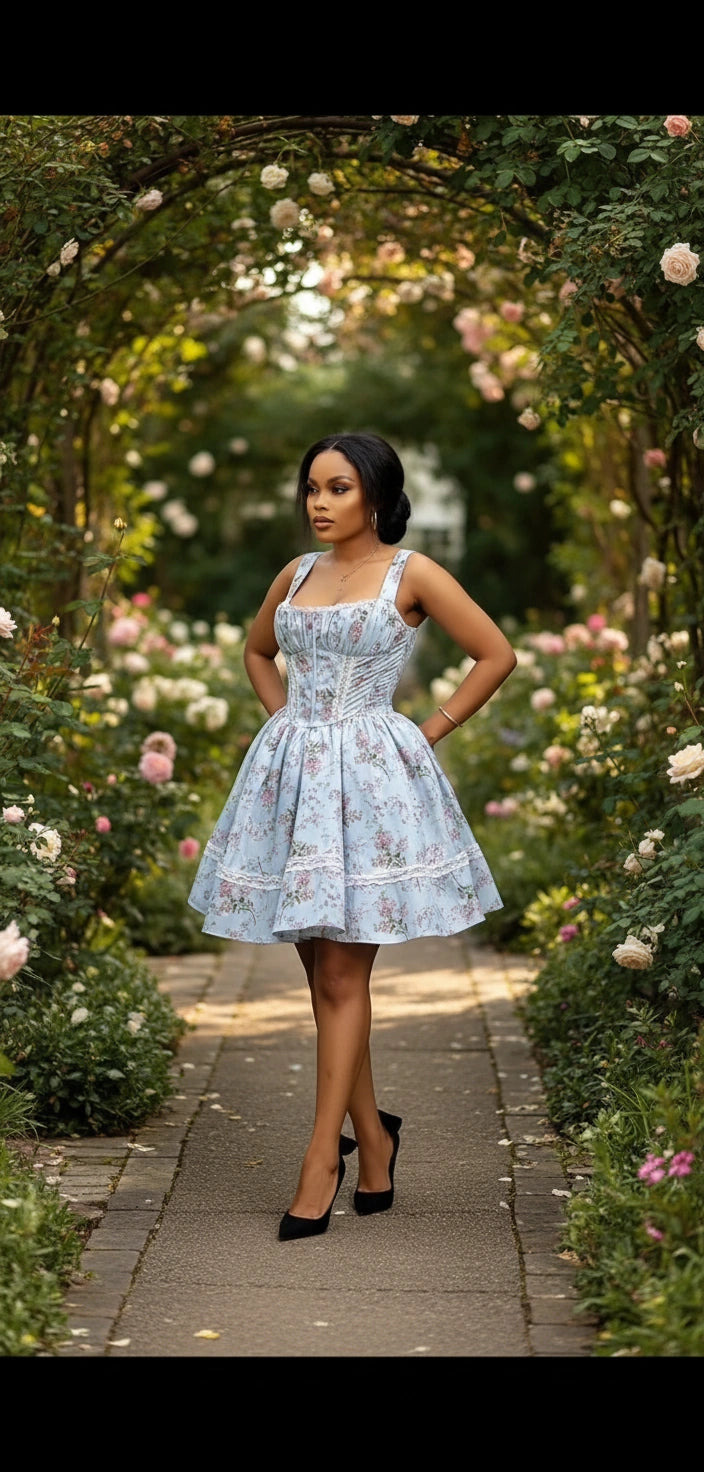 Blue Floral Corset Mini Dress